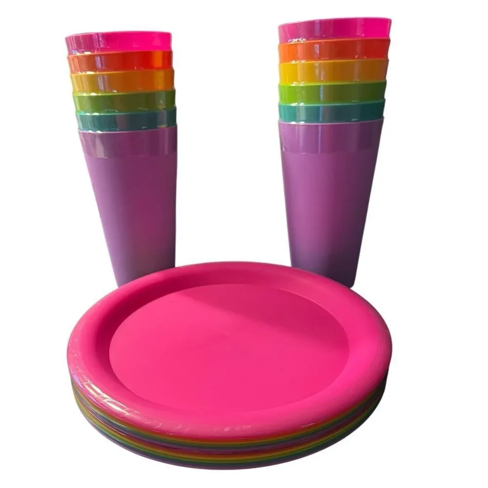 The Spring Shop Vibrant Pink and Multicolor Tableware Set
